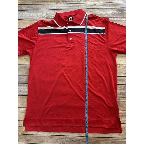 Footjoy Mens Golf Polo Shirt Large Red Striped White And Navy Short Sleeve FJ - Picture 5 of 8